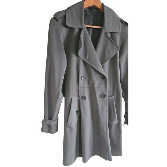 Theory Pea Coat Women's Medium Gray Wool Blend Double Breast Belted Lined - Picture 2 of 9